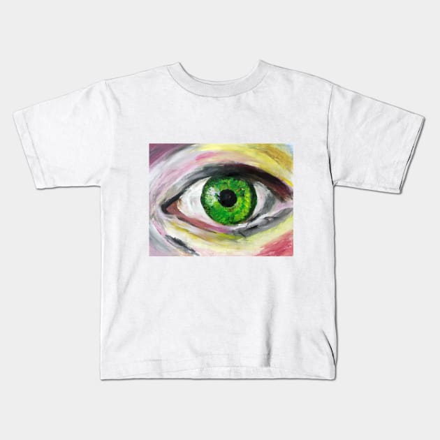 Green Eye Painting Kids T-Shirt by Manitarka